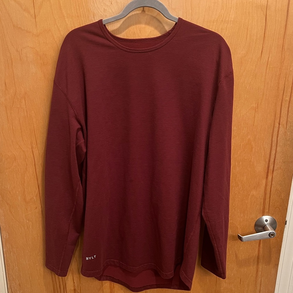 BYLT Blend Long sleeve shirt size XL. (Blue striped and red based)